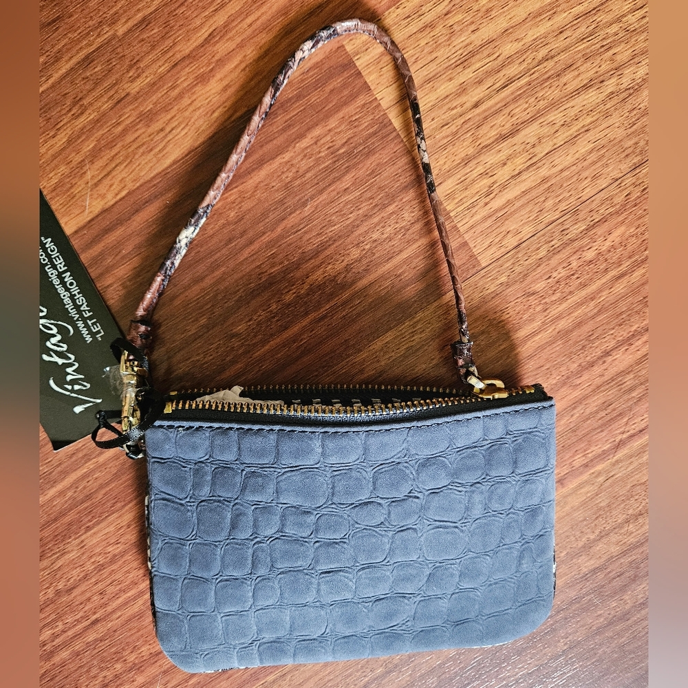 Vtg Reign Genuine Snakeskin Leather Wristlet Navy Blue NWT